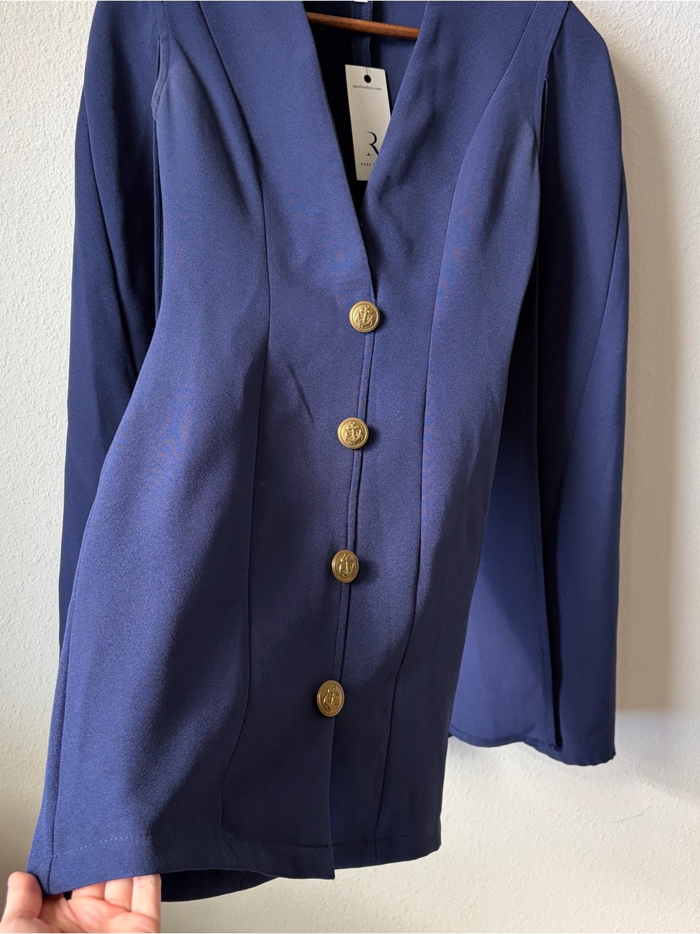 Modcloth Cape Navy Blue Nautical Bodycon Mini Dress Gold Buttons Rare London - Picture 9 of 10